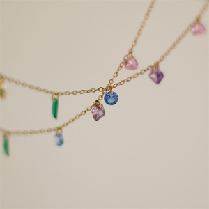 Wholesale Girl Stainless Steel Jewelry Link Chain rainbow Stone Charm <b>Bracelet</b> - Product Image 2