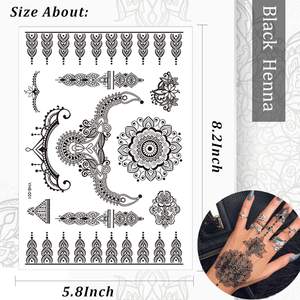 Autocollants de tatouage temporaire au henné noir <span class=keywords><strong>dentelle</strong></span> fleur <span class=keywords><strong>Mandala</strong></span> fleur éléphant tatouage étanche pour femmes filles - Product Image 2