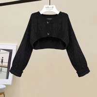 Ensembles deux pièces automne-hiver pour femmes, tenues coréennes décontractées, pull court en tricot torsadé à manches longues et ensembles de robes taille haute