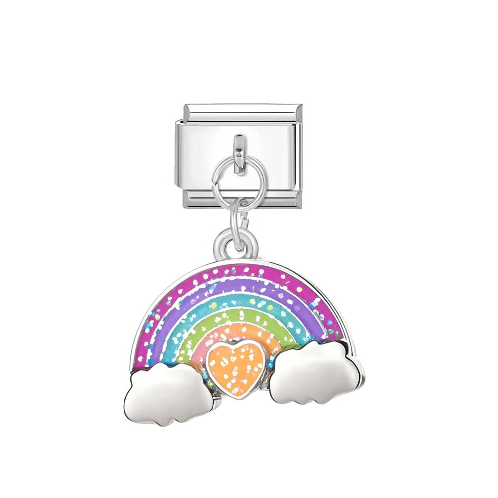 Boucle argentée module arc-en-ciel
