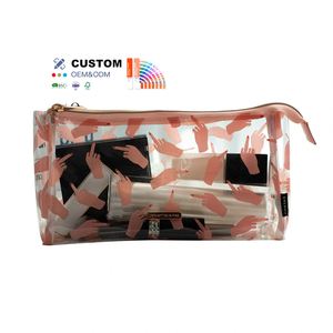 Custom Pvc Cosmetic <b>Bag</b> Letter Logo <b>Make</b> <b>up</b> Brush Set Gesture Pattern Pencil <b>Bags</b> Travel Pink Makeup Brush <b>Bag</b> With Zipper - Product Image 1