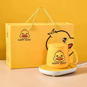 선물 상자 도자기 컵 세트 자체 가열 머그 온도 제어 스마트 전기 커피 머그 히터 컵 워머 커피 코스터 워머