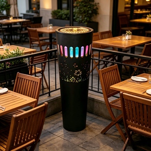Fontaine d'eau moderne noire sur pied avec lumières LED colorées et découpes florales, élément aquatique d'intérieur pour la décoration de la maison et du bureau - Product Image 5