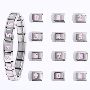 Nueva Pulsera de Charms Italianos Versátiles de Acero Inoxidable que no se Deslustran, con Números Coloridos con Efecto de Goteo de Aceite - Product Image 1