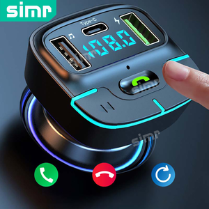 Simr W1 20W Modulateur <span class=keywords><strong>Bluetooth</strong></span> 5.3 mains libres, chargeur de voiture 2.4A, adaptateur double USB Type C, lecteur MP3 de voiture, <span class=keywords><strong>radio</strong></span> FM, émetteur FM - Product Image 1
