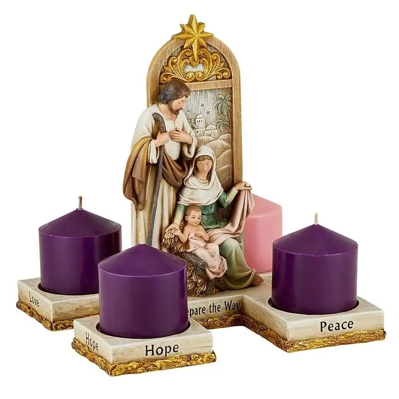 Decorate Christmas Home Balcony Porch Ornament Jesus Nativity Scene Candle Holders Handcrafted Detailed Resin Crib Candlesticks