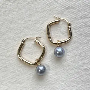 Cheap Natural South Sea 18k Solid Gold Creative Matching Hoop Pearl Earring Vintage For Women Clip On Akoya Dangle Pearl Earring