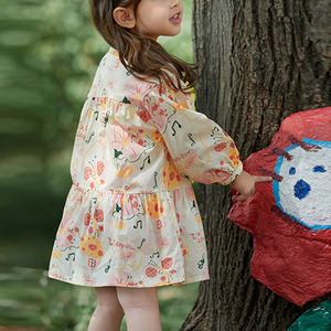 Vestido Camisero de Manga Larga para Niñas, Lindo Estampado de Hongos y Música, Cuello <span class=keywords><strong>Peter</strong></span> <span class=keywords><strong>Pan</strong></span>, Vestidos Casuales de Algodón para Niñas de 2 a 7 Años - Product Image 5