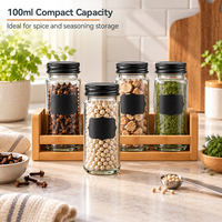Grosir Set 6 Botol Bumbu Garam dan Merica Kaca Bening 100ml dengan Tutup Sekrup Logam Hitam Peralatan Dapur Grosir OEM