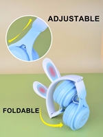Headphone M6R Rabbit Ear Light up BT Nirkabel dengan Mikrofon untuk Anak-anak, Pelajar, dan Gaming