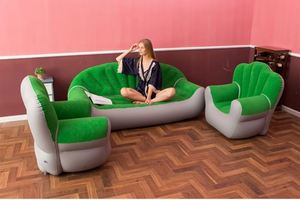 Groovy Flocking Air <b>Sofa</b> Lounge Vibrant Emerald Eco TPU <b>Inflatable</b> Couch - Product Image 3