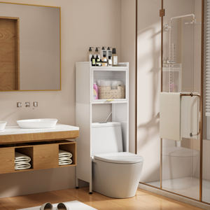 Gabinete de almacenamiento de acero y vidrio para sala de lavado, estante de almacenamiento colgante de pared para suelo de baño, estante de almacenamiento sobre <span class=keywords><strong>lavadora</strong></span>, inodoro - Product Image 3