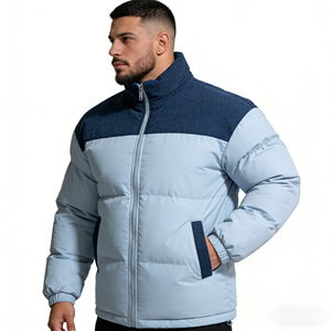 Stylish Windproof Men Winter Wear Padded Quilted Coat Corduroy <b>Patchwork</b> Stand Collar Bread Zipper Pocket Thicken Warm Coat - Product Image 3