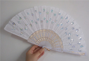 New European Gypsy Style Folding Fan Eco-Friendly Bamboo Multicolor <b>Sequin</b> Painted Plastic Lining Peacock Design All Festivals - Product Image 3