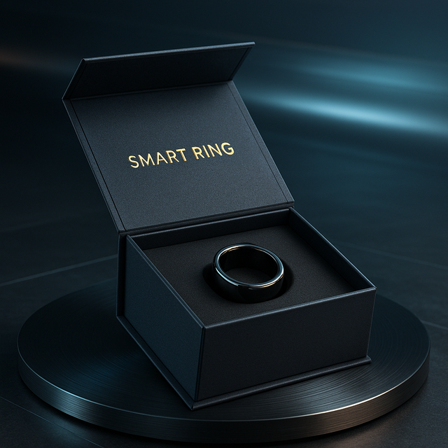 Smart Ring Jewelry Style Tech Packaging Box Magnetic Closure Foldable Rigid Box with Elegant Foil Stamping