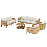 [Stock US] Ensemble de mobilier de patio en bois d'acacia 5 pièces, 5 places - Canapé, 2 fauteuils + une table basse, expédition domestique aux États-Unis, MOQ 1