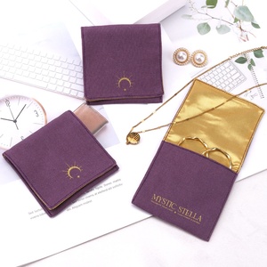 Pochette à bijoux de luxe en coton et lin violet avec logo personnalisé imprimé, petit sac à bijoux à rabat en coton - Product Image 1