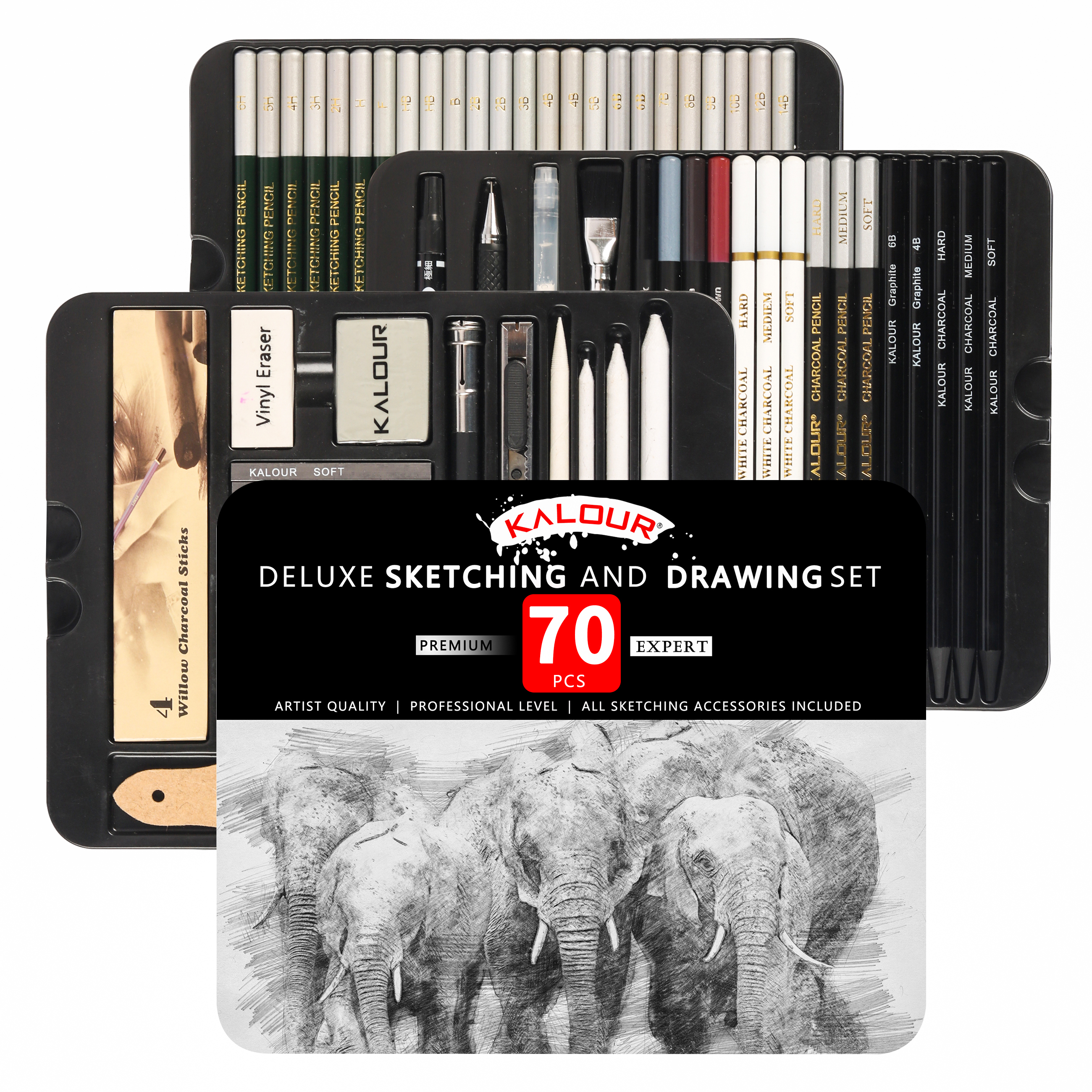 Набор карандашей для рисования и карандашей для рисования в жестяной коробке, горячая распродажа на Amazon, 70 шт.