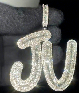 Colgante de Lujo Hip Hop para Fiesta, Chapado en Oro, Plata de Ley, con Dos Letras Personalizadas JU, Moissanita Real VVS1 D, Estilo Iced Out Baguette - Product Image 1