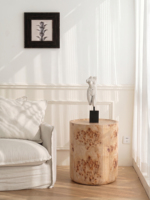 Table basse de style Mid-Century Modern en bois de placage de peuplier naturel, design tambour, pour un décor intérieur organique, ensembles de tables basses