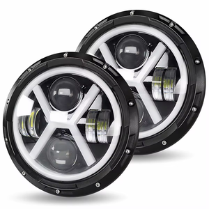 Phares LED ronds en forme de X de 7 pouces avec DRL et clignotant pour j-eep W-rangler JK grand <span class=keywords><strong>cherokee</strong></span> projecteur lentille phare LED - Product Image 1