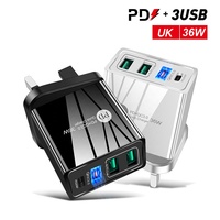4-en-1 PD 36W USB Plug Charger Wall Socket Adapter C QC 3.0 Quick Charging Multi-Ports Power Adapter USB C Wall Charger Sports