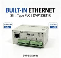 PLC Delta DVP12SE11R, Tipo Slim para Redes con Ethernet Integrado, Salida de Relé 8DI 4DO, 16K Pasos