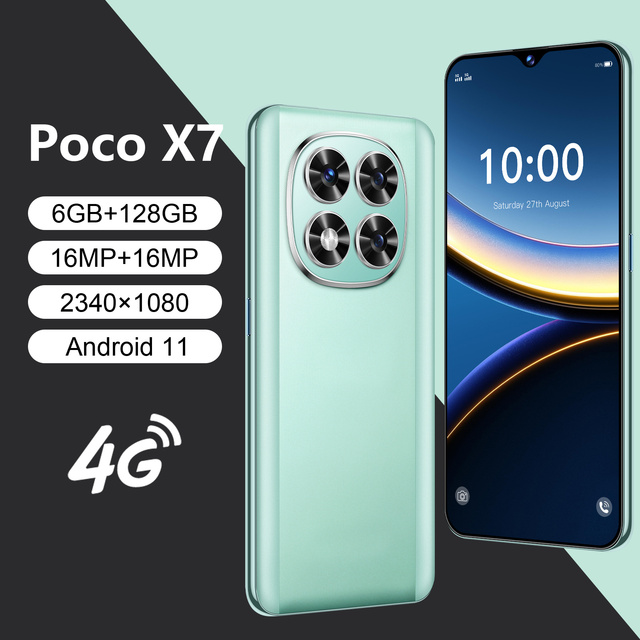 Poco X7 4G LTE Smartphone 6GB RAM 128GB ROM Android 11 Dual SIM 6.53 Inch Mobile Phone Face Unlock GPS WiFi