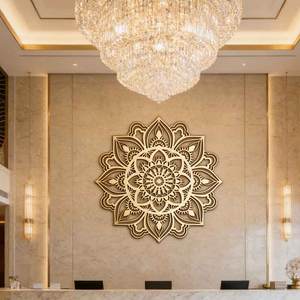 Art mural en métal en forme de lotus, décoration <span class=keywords><strong>murale</strong></span> mandala, grande sculpture <span class=keywords><strong>murale</strong></span> en métal pour salon - Product Image 1