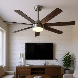 Ventilador de Techo de Madera Contrachapada de 62 Pulgadas con Acabado Níquel Cepillado, Luz LED, Control Remoto, Motor de Corriente Continua de 5 Velocidades, Diseño Contemporáneo - Product Image 2