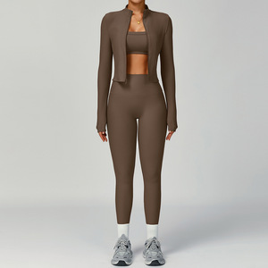 Womens Seamless Yoga Set for Autumn Leggins Yoga Para Mujer Slim Fit Zip-Up Yoga Jacket Running Gym Clothes <strong>Unitard</strong> - Product Image 5