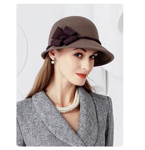 Chapeau en laine noir et <span class=keywords><strong>gris</strong></span> de haute qualité pour femmes, chapeau Fedora en laine, chapeau chaud d'hiver pour les voyages quotidiens en plein air, pour femmes adultes - Product Image 5