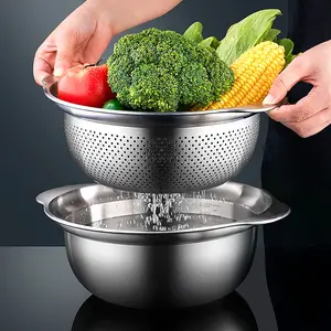 Lihong 2022 New Product Stainless Steel Strainer Basket Kitchen Wash Rice Vegetable Metal Mesh Filter Colanders Strainers