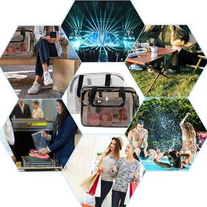 Sac de maquillage transparent imperméable en PVC pour voyage, avec fermeture éclair, poignées et sangles, sac fourre-tout gris - Product Image 6