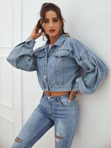 Giacca di jeans Oversize con maniche a sbuffo Ready Made giacca di jeans donna moda lavata all'ingrosso - Product Image 5