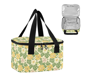 Hawaii Hibiscus Flower Print Two Handles Small <b>Insulated</b> <b>Lunch</b> <b>Box</b> Custom Design Reusable Cooler <b>Lunch</b> Bag for Women - Product Image 1