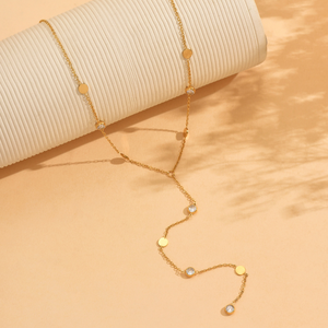 قلادات على الطراز الأوروبي سحر شرابة طويلة Y قلادة مع قلب زركونيا مكعب قلادة 18K مطلية بالذهب سلسلة مجوهرات الصيف - Product Image 4