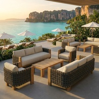 Ensemble de mobilier d'extérieur de luxe moderne en teck tressé, résistant aux intempéries, en bois massif, pour hôtel, complexe hôtelier, villa, projet