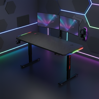 Bureau PC électrique réglable en hauteur AOR Esports en bois et métal avec LED rose pour les joueurs et le bureau