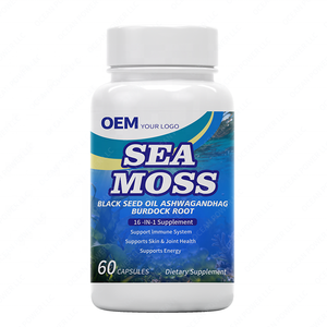 Cápsulas de Suplemento de Musgo Marino Orgánico Halal OEM con Aceite de Semilla Negra y Ashwagandha, Extracto de Musgo Marino Irlandés, Cápsulas Naturales de Musgo Marino - Product Image 1