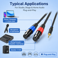 Kabel Pemisah Audio 3.5mm ke Dual XLR Female 1-ke-2, 1M untuk Koneksi Mikrofon PC, Mixer, dan Loudspeaker