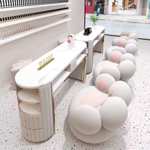 ชุดโต๊ะทำเล็บและเก้าอี้หินอ่อนสีขาวสำหรับร้านเสริมสวยมืออาชีพ ป้องกันฝุ่นรั่วซึม พร้อมที่เก็บของ - Product Image 5