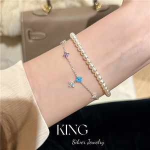 ชุดเครื่องประดับเงินแท้ King Silver Jewelry S925 ลายใบโคลเวอร์สี่แฉก สร้อยคอและกำไลข้อมือ สำหรับผู้หญิง สวมใส่ได้ทุกวัน แฟชั่นเครื่องประดับ - Product Image 3