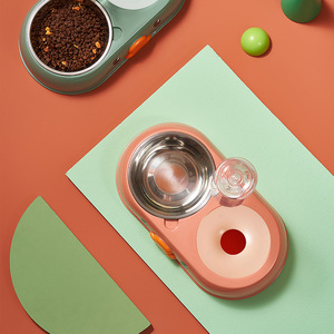 Distributeur d'eau automatique à double bol en acier inoxydable, bol pour animaux de compagnie en forme de canard, rose et jaune - Product Image 2