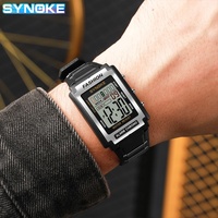 Montre numérique électronique de sport rectangulaire SYNOKE Hangzhou, étanche, lumineuse, 5 BAR, bracelet en cuir PU, grand écran, alarme