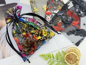 Truco o trato de Halloween, bolsa de dulces, patrón de calabaza de Calavera, bolsillo con cordón de organza - Product Image 6