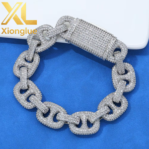 16mm M925 Silver Unisex Luxury Pig-nose Cuban Chain Bracelet with Moissanite Custom-made - Product Image 1