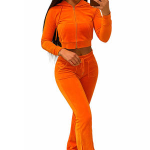 בציר קטיפה ברדס קבול העליון & מכנסיים קטיפה צבעונית קטיפה מרושכת יבול ברדס למעלה & מכנסיים סט אופנה מזדמנים - Product Image 6