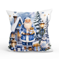 Housse de coussin décorative de Noël Père Noël bleue, motif flocon de neige, pour canapé et décoration intérieure