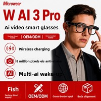 Lunettes Intelligentes IA W AI 3 Pro 32 Go avec Appel Vidéo, Grand Modèle, [Caméra 8MP + 3 Objectifs + Recharge Sans Fil + Stabilisation d'Image EIS]